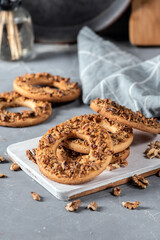 Cookies with nuts on rustic background