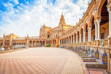 Fototapeta na wymiar Spain Square in Seville, Spain. A great example of Iberian Renaissance architecture during a summer day with blue sky