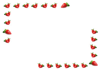Frame of Single and Double of Vibrant Red Fresh Strawberries on White Background