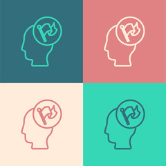 Pop art line Hand holding flag icon isolated on color background. Victory, winning and conquer adversity concept. Vector