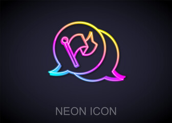 Glowing neon line Flag icon isolated on black background. Victory, winning and conquer adversity concept. Vector
