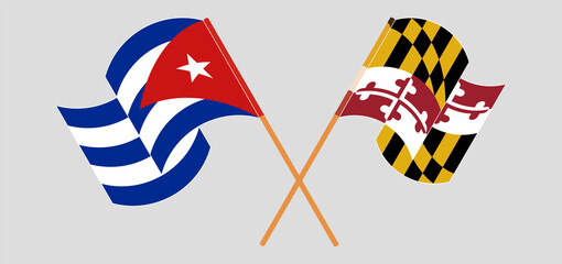 Crossed and waving flags of Cuba and the State of Maryland