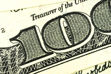Macro photo of one hubred US dollar bills