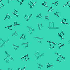 Black line Flag icon isolated seamless pattern on green background. Victory, winning and conquer adversity concept. Vector