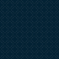 Minimalist vector seamless pattern. Simple delicate geometric texture. Abstract dark blue minimal background with small shapes, dots. Subtle repeat geo design for decor, print, wallpaper, web, wrap