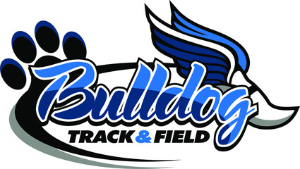 bulldog track and field team design with winged foot for school, college or league