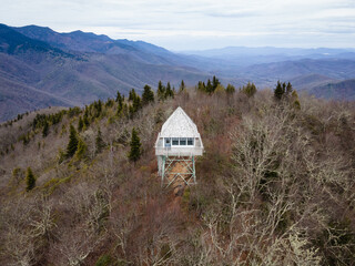 Aerial View of Green Knob Fire Tower in Western North Carolina