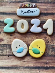 happy easter greeting card with face protective mask to prevent coronavirus pandemic