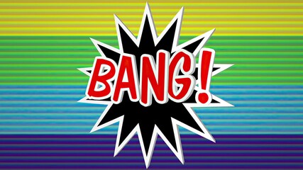 Bang comic pop art text against colorful background. © alexskopje