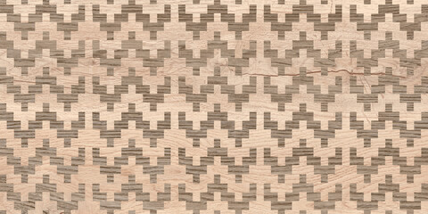 zigzag patterned wooden parquet in beige and brown tones