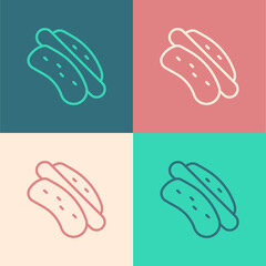 Pop art line Hotdog sandwich icon isolated on color background. Sausage icon. Fast food sign. Vector
