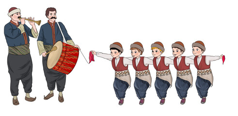 April 23 children's day, celebrating, folklore team. Turkish folk dance, folklore team, Turkish folk costume.