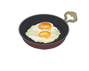 illustration of, frying pan with fried eggs on white background.  delicious omelette prepared for breakfast. tr:( sahanda pişirilmiş omlet) 