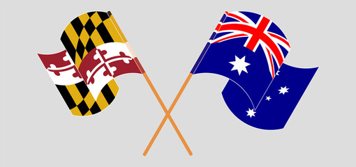 Crossed and waving flags of the State of Maryland and Australia