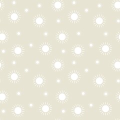 Colorful seamless pattern with sun symbol and pastel beige background