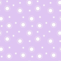 Colorful seamless pattern with sun symbol and pastel purple background