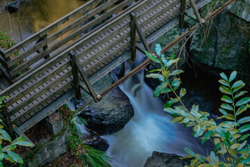 Rumbling bridge, perthshire with waterfall and walkway, scotland.