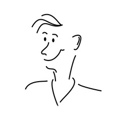 Man's face Cartoon sketch. Freehand contour line drawing of funny facial expression, happy mood. Avatar in comic cartoon style. Vector illustration