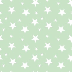 Colorful seamless pattern design with white star symbol and pastel green background