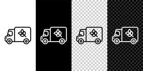 Set line Flour truck icon isolated on black and white, transparent background. Vector