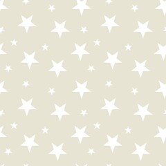 Colorful seamless pattern design with white star symbol and pastel beige background
