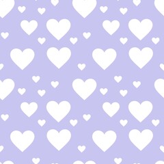 Colorful seamless pattern with hearth symbol and pastel purple background