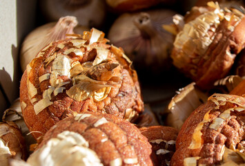a cluster of gladiolus flower bulbs