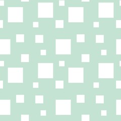 Colorful seamless pattern design with white squares and pastel green background