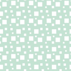 Colorful seamless pattern design with white squares and pastel green background