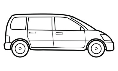 Family van illustration  - simple line art contour of vehicle.