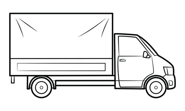 Transporter van illustration  - simple line art contour of vehicle.