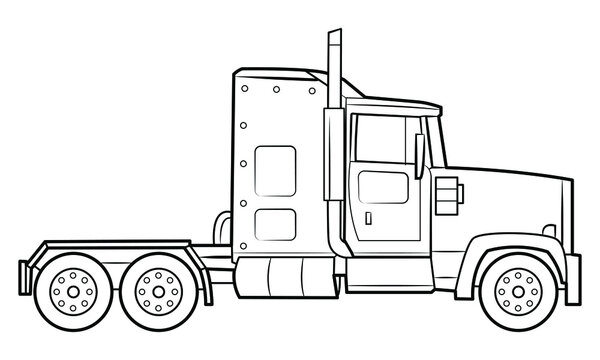American heavy truck illustration  - simple line art contour of vehicle.