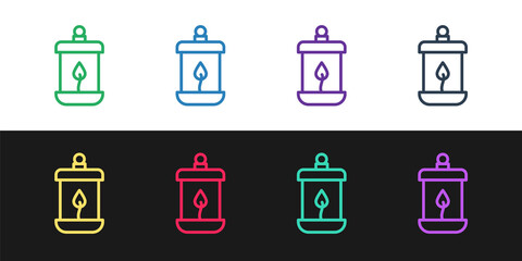 Set line Ramadan Kareem lantern icon isolated on black and white background. Vector