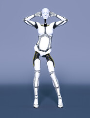 Robot woman. White metal droid. Artificial Intelligence.