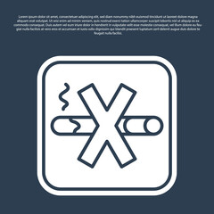 Obraz premium Blue line No Smoking icon isolated on blue background. Cigarette symbol. Vector