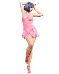 Beautiful woman in short evening mini dress.