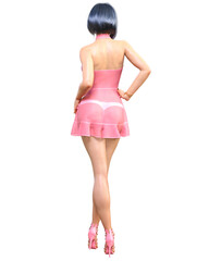 Beautiful woman in short evening mini dress.