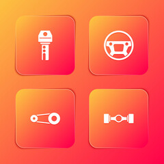 Set Car key with remote, Steering wheel, Timing belt kit and Chassis car icon. Vector