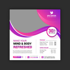 Spa and beauty social media post and spa massage, beauty salon promotional banner