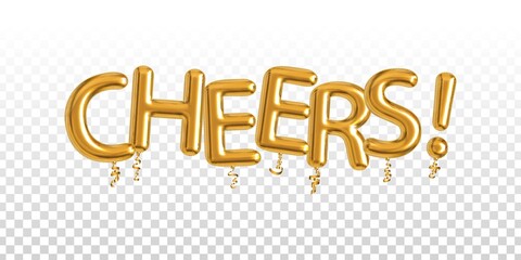 Vector realistic isolated golden balloon text of Cheers on the transparent background.