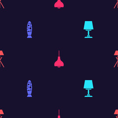 Set Table lamp, Floor, Lamp hanging and on seamless pattern. Vector