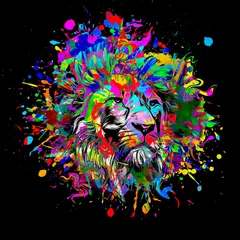 Poster tiger head with creative colorful abstract elements on dark background © reznik_val
