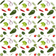 Grocery pattern from fresh vegetables on a white background. Healthy Food Top View