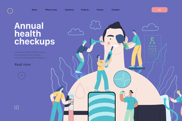 Annual health checkups - medical insurance illustration. Modern flat vector