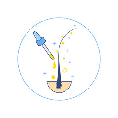 Organic essential oil set for hair care treatment. Cosmetic serum essence dropper mock up for beauty treatment. Linear vector illustration.