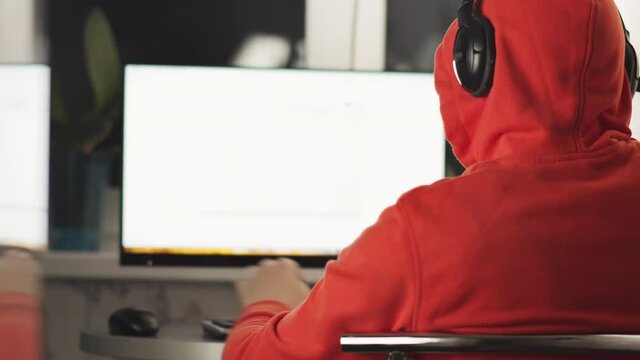 Programmer working at home on a computer