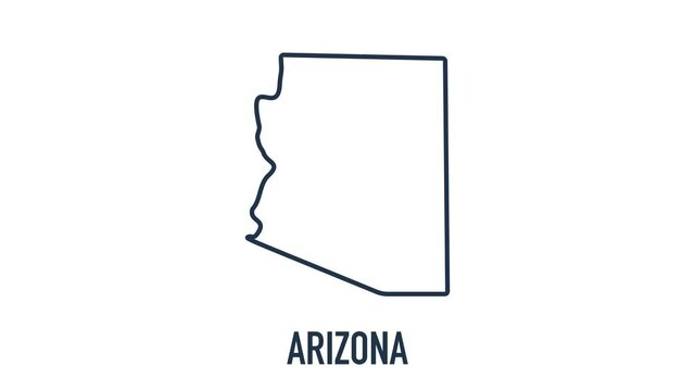 Line animated map showing the state of Arizona from the united state of america. 2d map of Arizona.