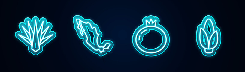 Obraz premium Set line Agave, Map of mexican, Tomato and Corn. Glowing neon icon. Vector