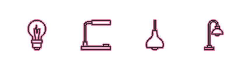 Obraz premium Set line Light bulb, Lamp hanging, Table lamp and Floor icon. Vector