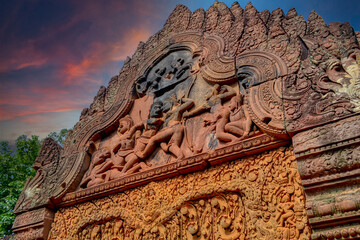 Banteay Srei - Cambodian temple dedicated to the Hindu god Shiva. Ancient Khmer ruins in the...